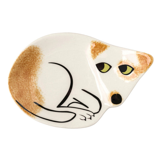 Handmade Ceramic Brown and White Dog Trinket Dish