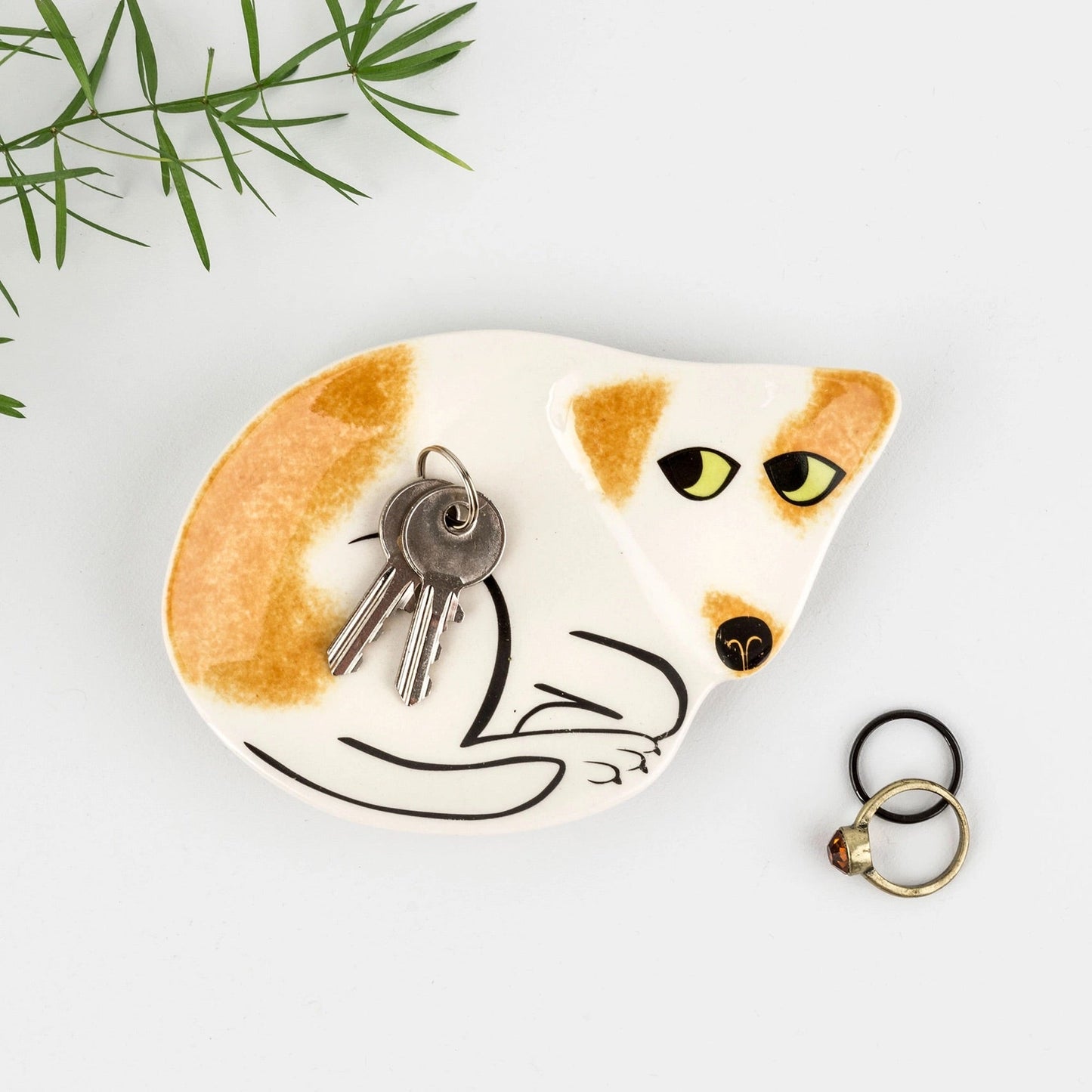 Handmade Ceramic Brown and White Dog Trinket Dish