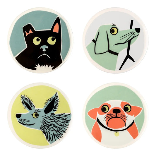 Handmade Ceramic Dog Coasters Box Set of 4